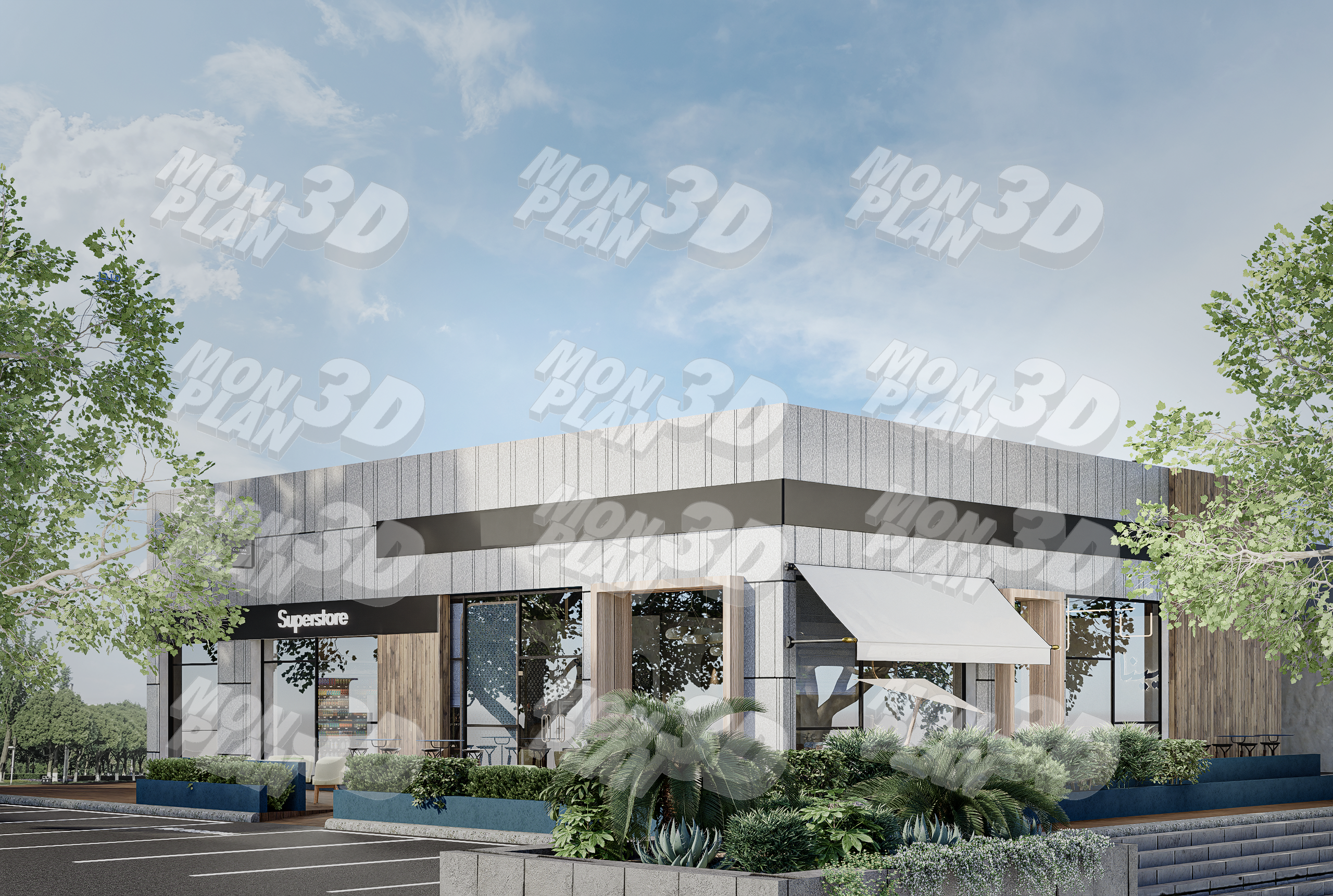 rendu 3d café intérieur